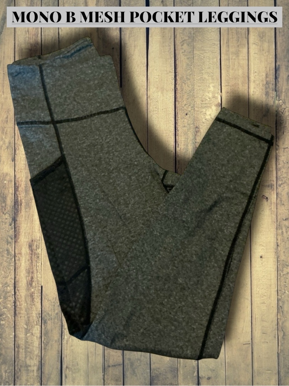 🌺Mono B Gray Leggings with Black Mesh Pockets